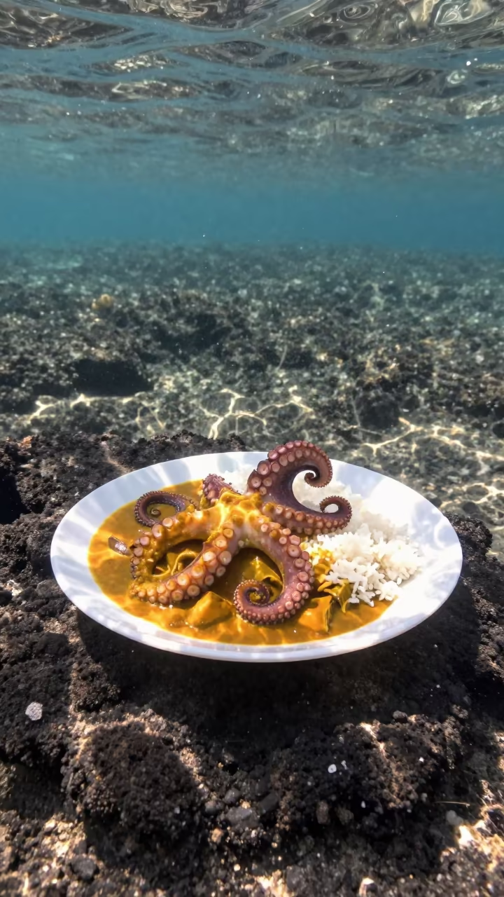 Octopus Curry Plate Underwater Near Volcanic Drop in beside a volcanic drop-off near Huinnyeoul, Busan