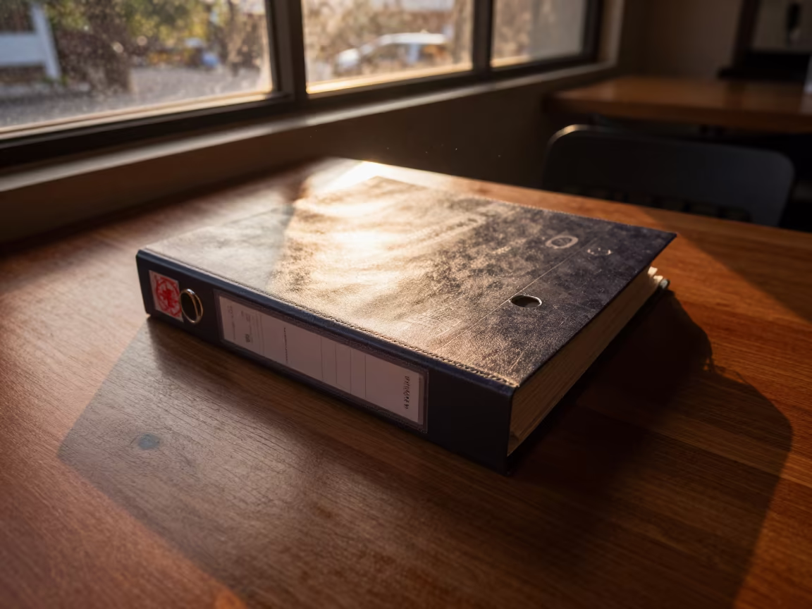 Office Binder on Cafe Table in Mangalore in on a cafe table by a window near Mangalore