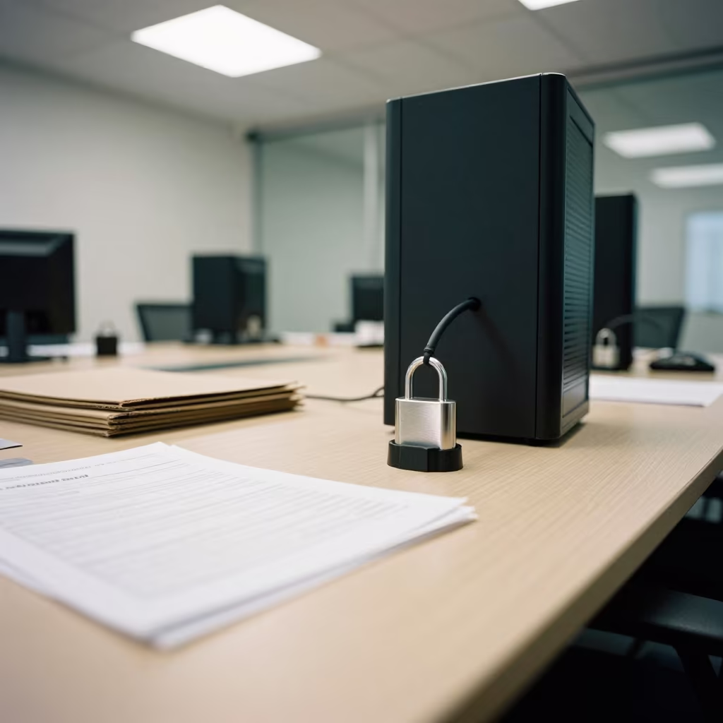 Office Cable Lock Cup on Desk in inside a conference room near Guelph