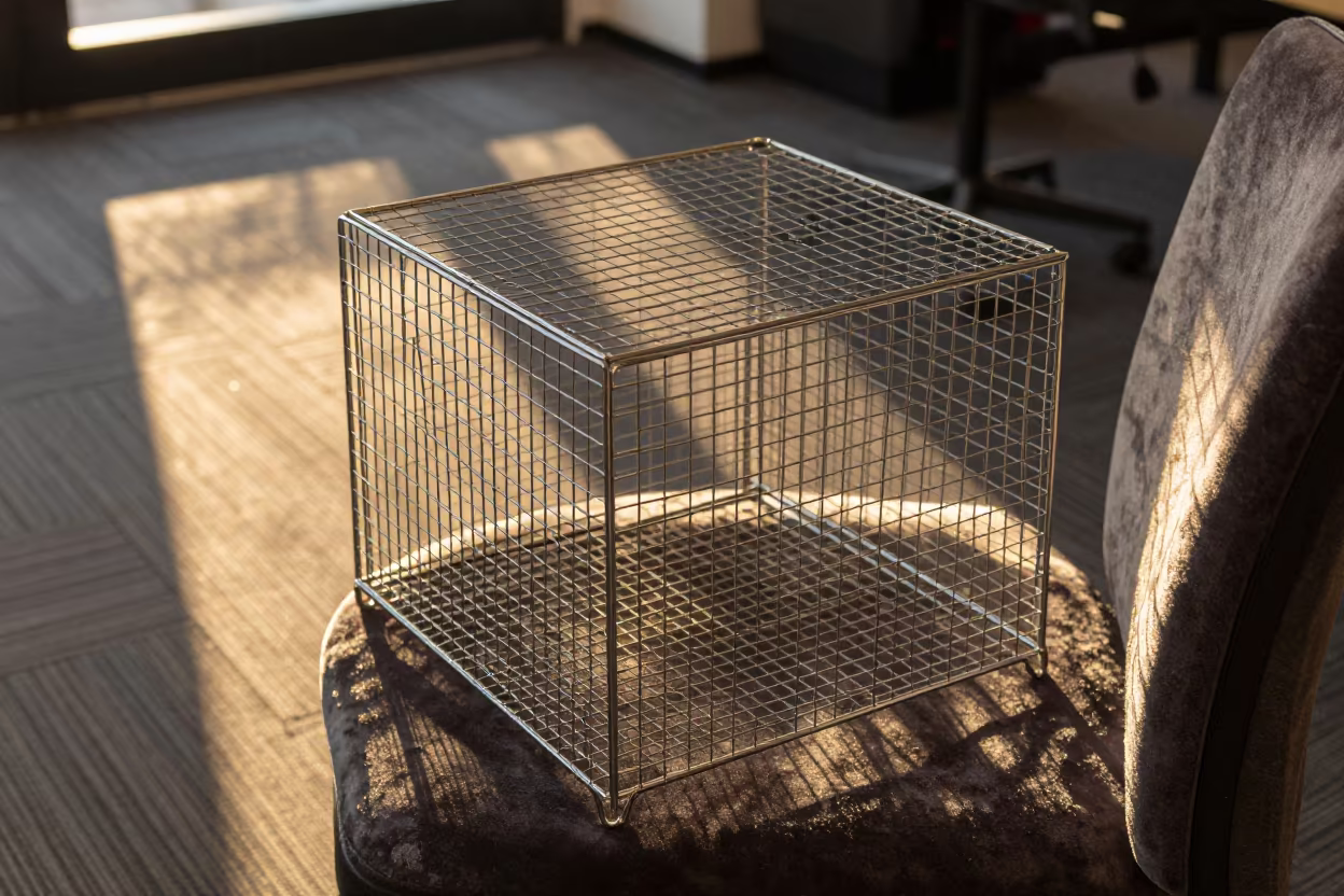 Office Cage on Velvet Chair Golden Hour Light in on a velvet chair in St. Kilda, Melbourne
