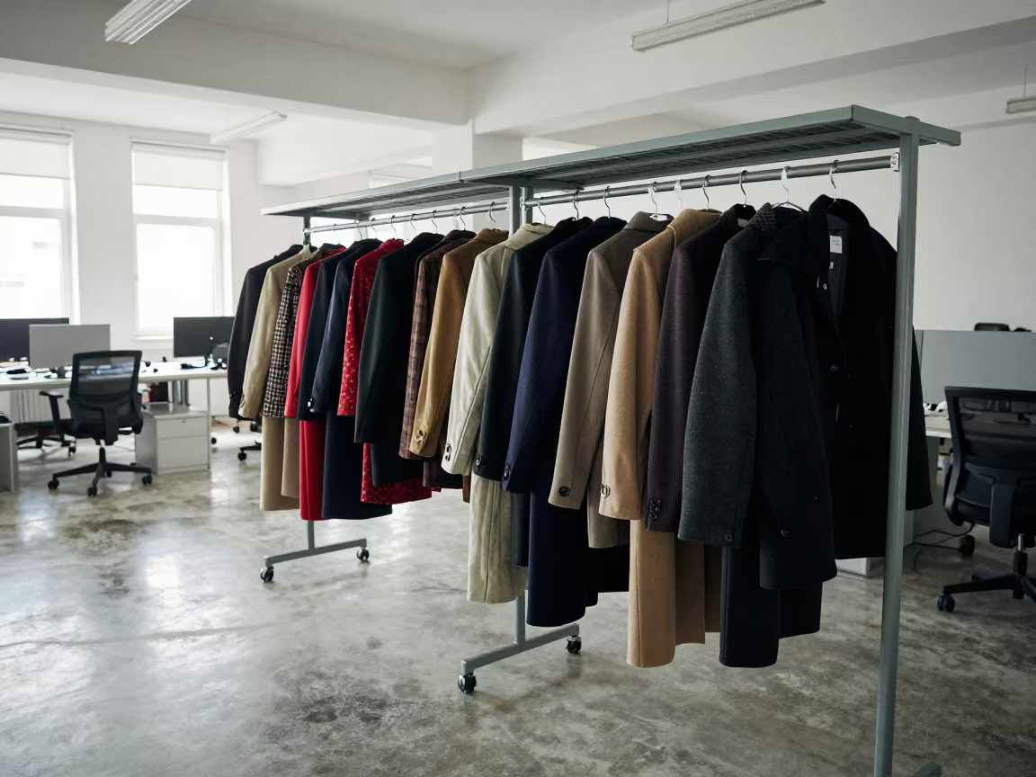 Office Closet Label Rail in Amman Morning Light in inside an open-plan office bay in Amman