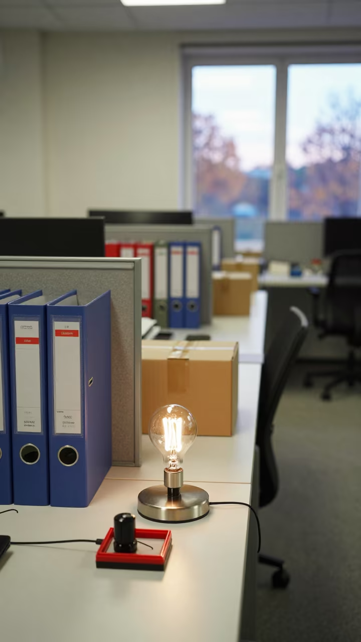 Office Desk Lamp Kit with Binders in inside an open-plan office bay near Košice