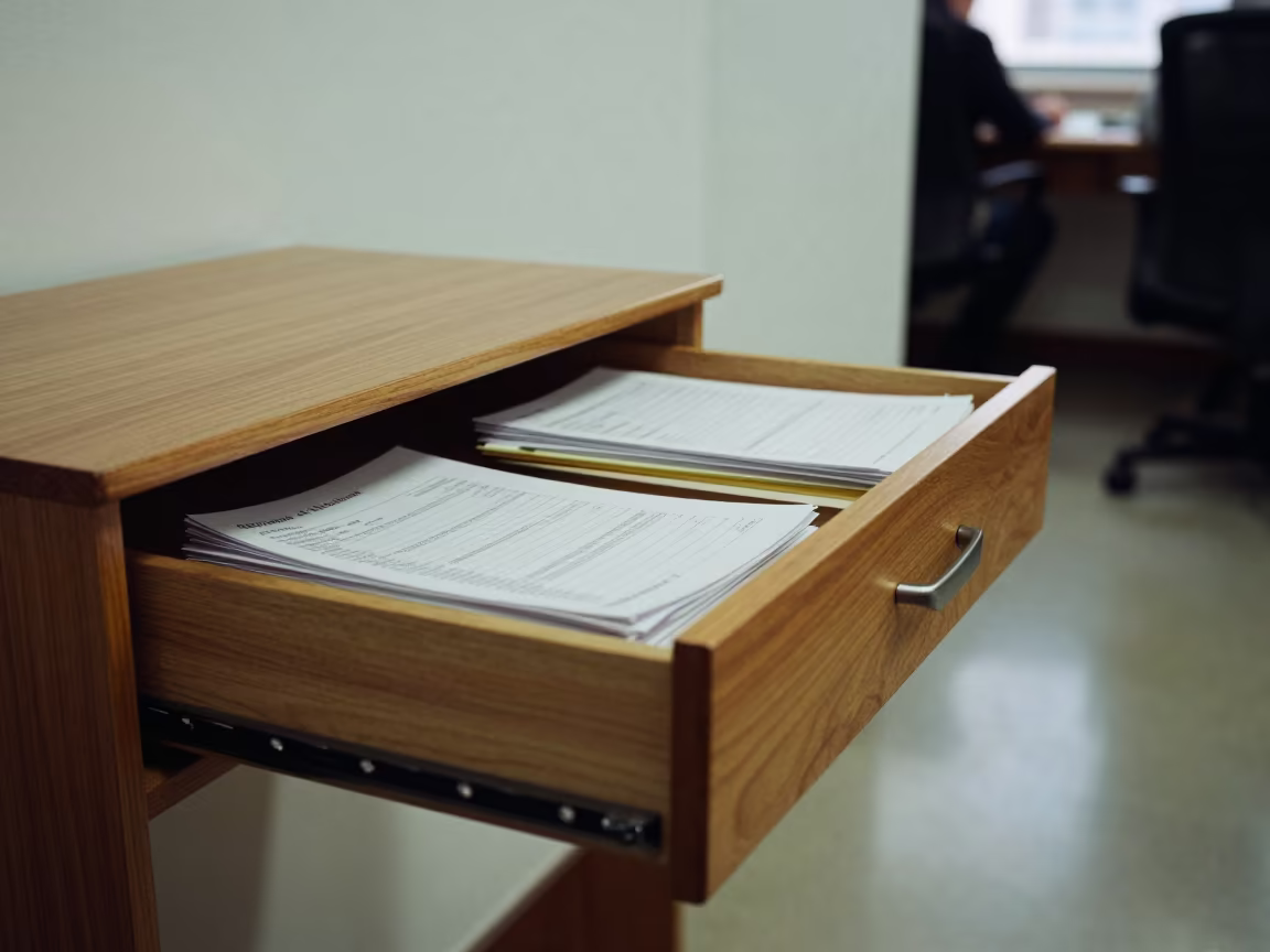 Office Drawer with Finance Papers in inside a coworking floor in La Libertad
