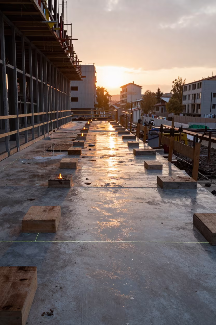 Office Floor Construction Diyarbakir Rain in on an active construction deck in Diyarbakir