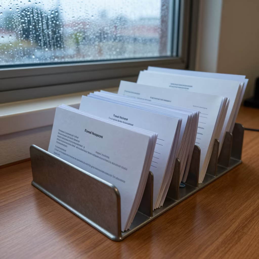Office Hotline Card Rack Dawn Light in on a cafe table by a window near Yaritagua