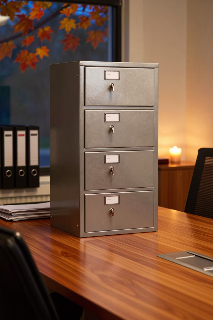 Office Key Cabinet Night Meeting Austin in at a boardroom table before a meeting in Austin