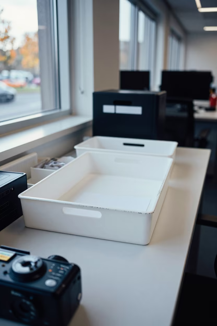 Office Nameplate Tray in Morning Light in inside a coworking floor in Southend-on-Sea