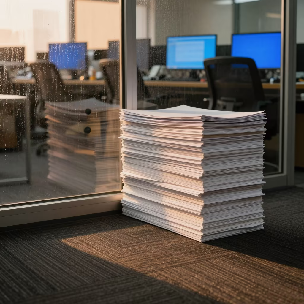 Office Packets in Wet Season Sunset Light in in an operations center under monitor glow in Koh Samui