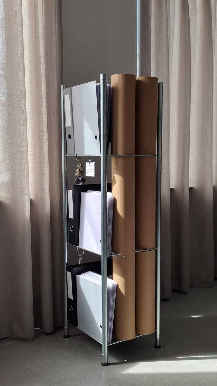 Office Tube Rack With Binders in Tepic in inside a coworking floor in Tepic