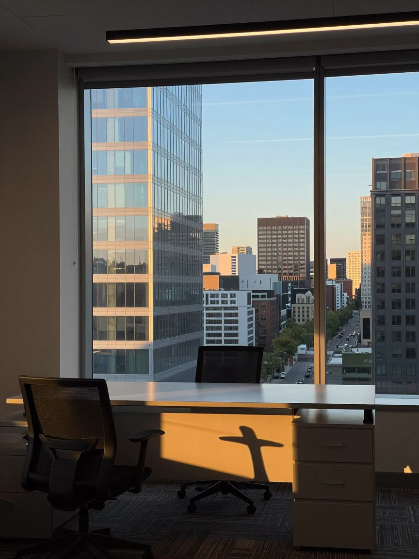 Office Window at Clear Late-afternoon Light in Toronto in in Toronto, Ontario, Canada