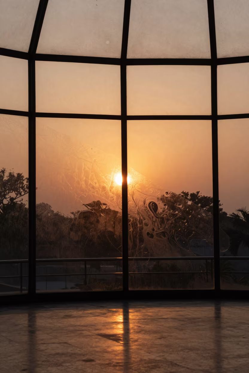 Oil Film Interference Patterns in Amber Light in inside a vaulted atrium near Saharanpur
