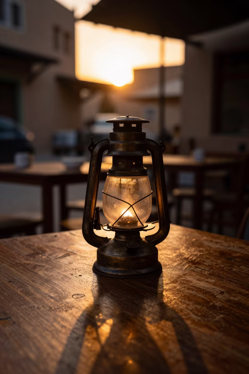 Oil Lamp on Cafe Table Ghardaia in on a cafe table by a window in Ghardaia