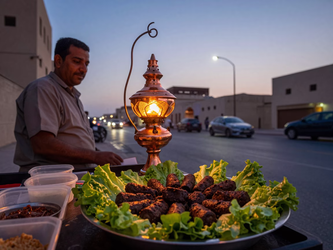 Oil Lamp in Muscat at Copper-toned Light Before Dusk in in Muscat, Oman
