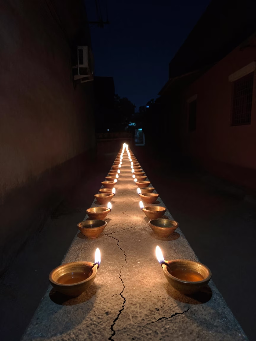 Oil Lamps in Mumbai at The Deepest Night Sky Light in in Mumbai, India