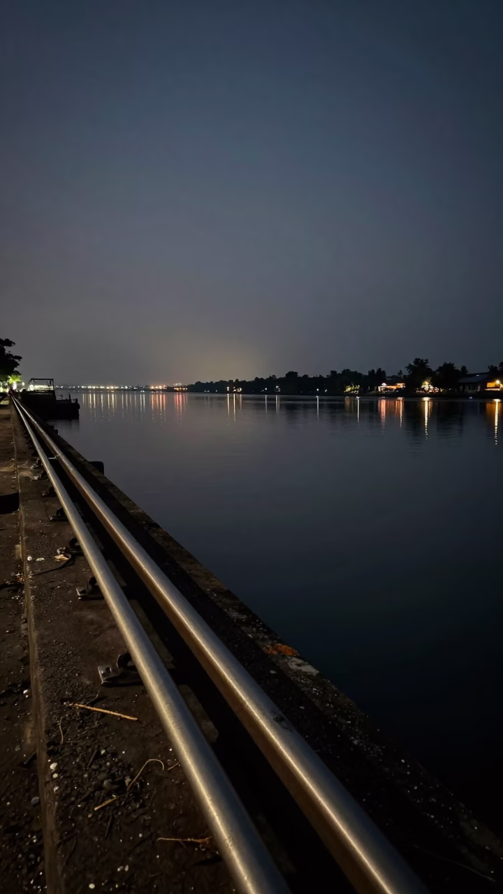 Oil-Slick Reflections in Kochi at The Predawn Darkness Light in in Kochi, India