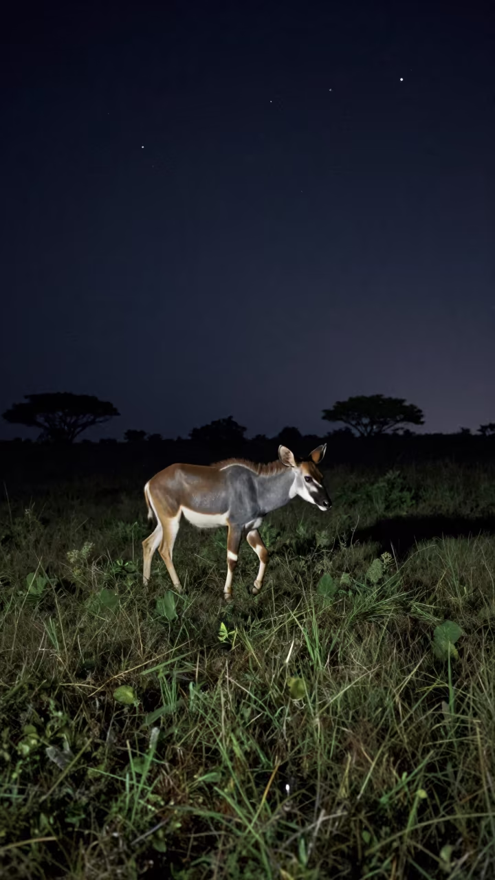 Okapi Browsing Night Ridge Clearing in on a wind-scoured ridge near Kingston