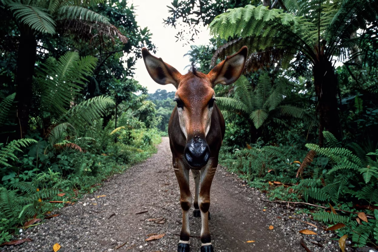 Okapi on Rainforest Trail in Congo in along a game trail near Blok M, Jakarta