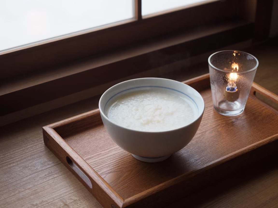 Okinawa Congee Bowl Condensation Tea House in on a tea house tray in Okinawa