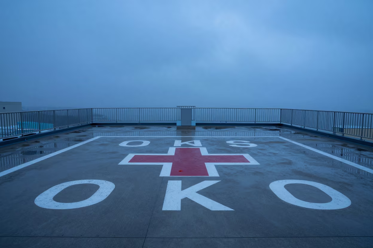 Okinawa Helipad After Sleet Twilight in beside a marked medical landing pad in Okinawa