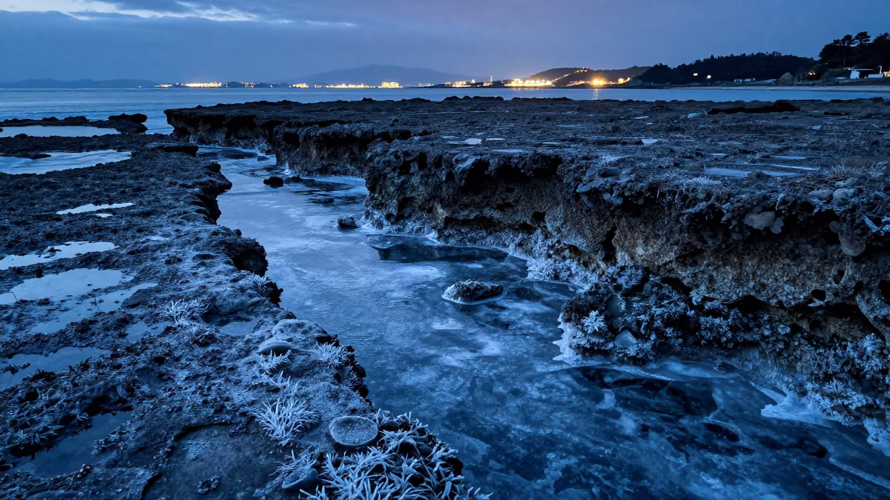 Okinawa Wave-Cut Platform Frost City Lights in along a wave-cut shoreline near Okinawa