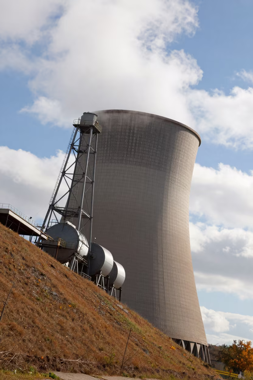 Oklahoma Cooling Tower Uphill Steam Flow in beside exposed structural steel in Oklahoma