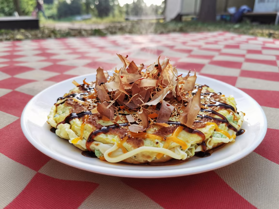 Okonomiyaki on Picnic Blanket in Khushab in on a picnic blanket in Khushab