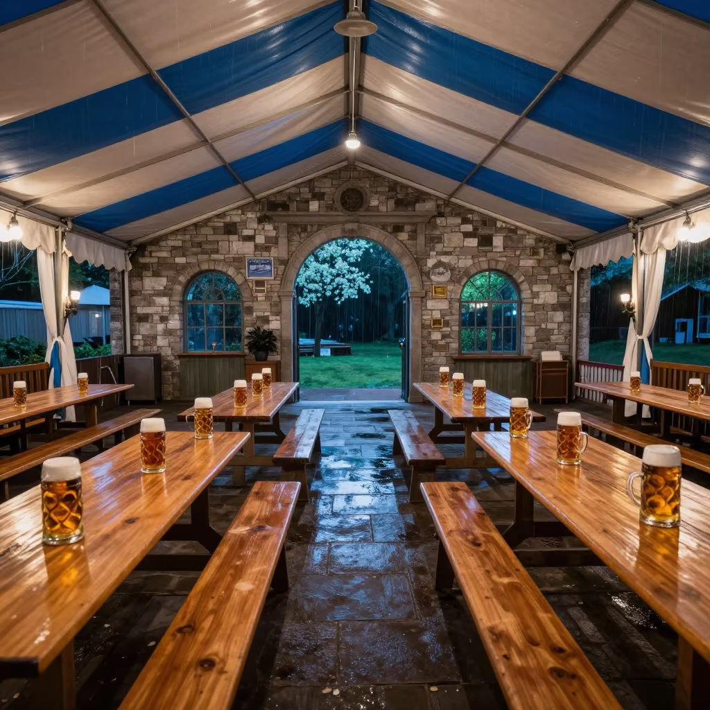 Oktoberfest Beer Tent in Ningbo Prayer Hall at Night in in a prayer hall in Ningbo
