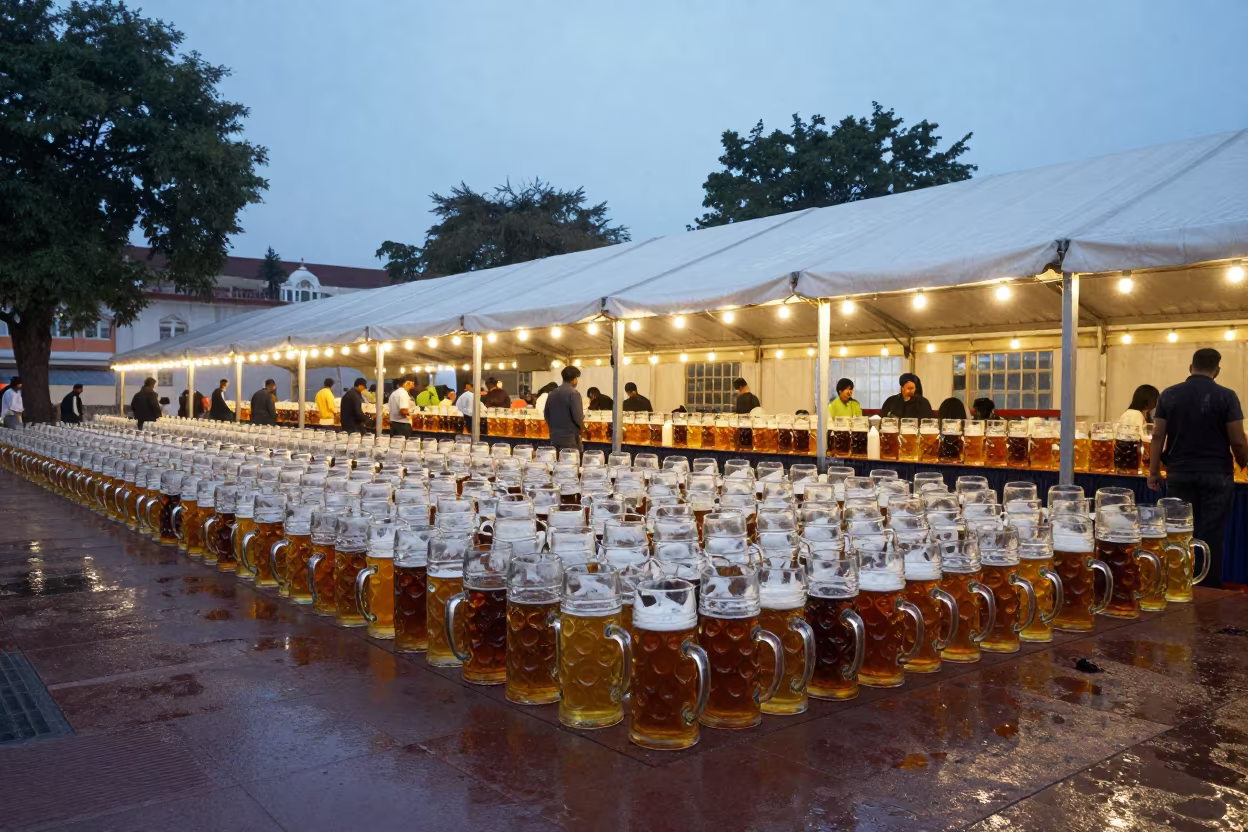 Oktoberfest Beer Tent in Sikh Prayer Hall in in a prayer hall near Amritsar