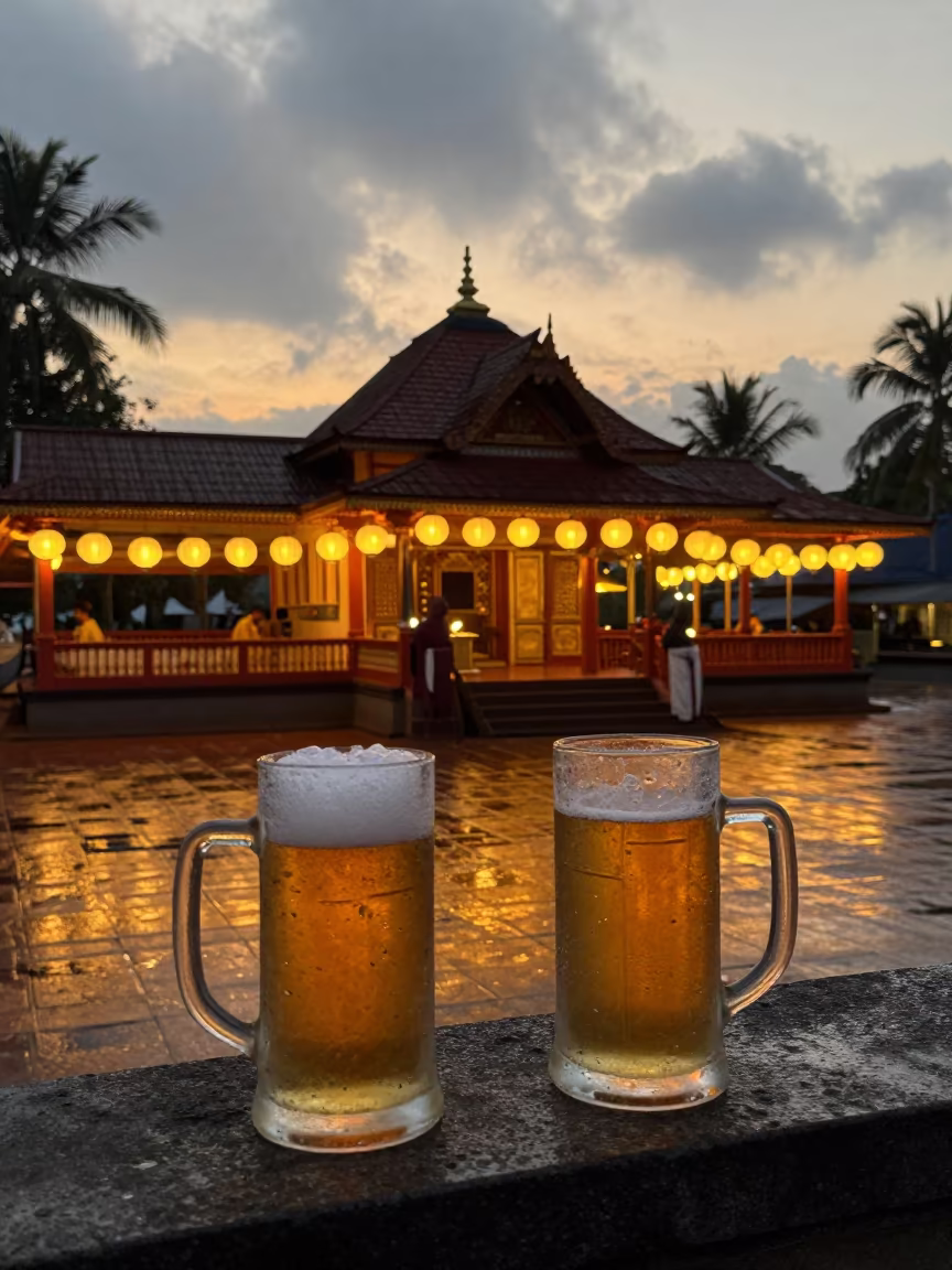 Oktoberfest Steins in Alleppey Lantern Shrine in in a shrine lined with lanterns in Alleppey