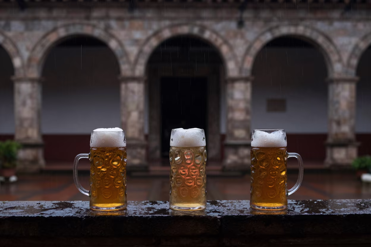 Oktoberfest Steins in Pereira Temple Courtyard in in a temple courtyard in Pereira
