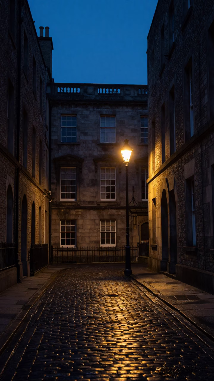 Old Buildings in Dublin at The Predawn Darkness Light in in Dublin, Ireland