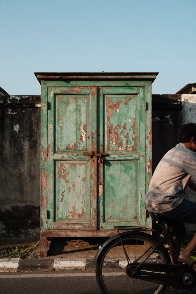 Old Cabinet in Surabaya at Clear Late-afternoon Light in in Surabaya, Indonesia