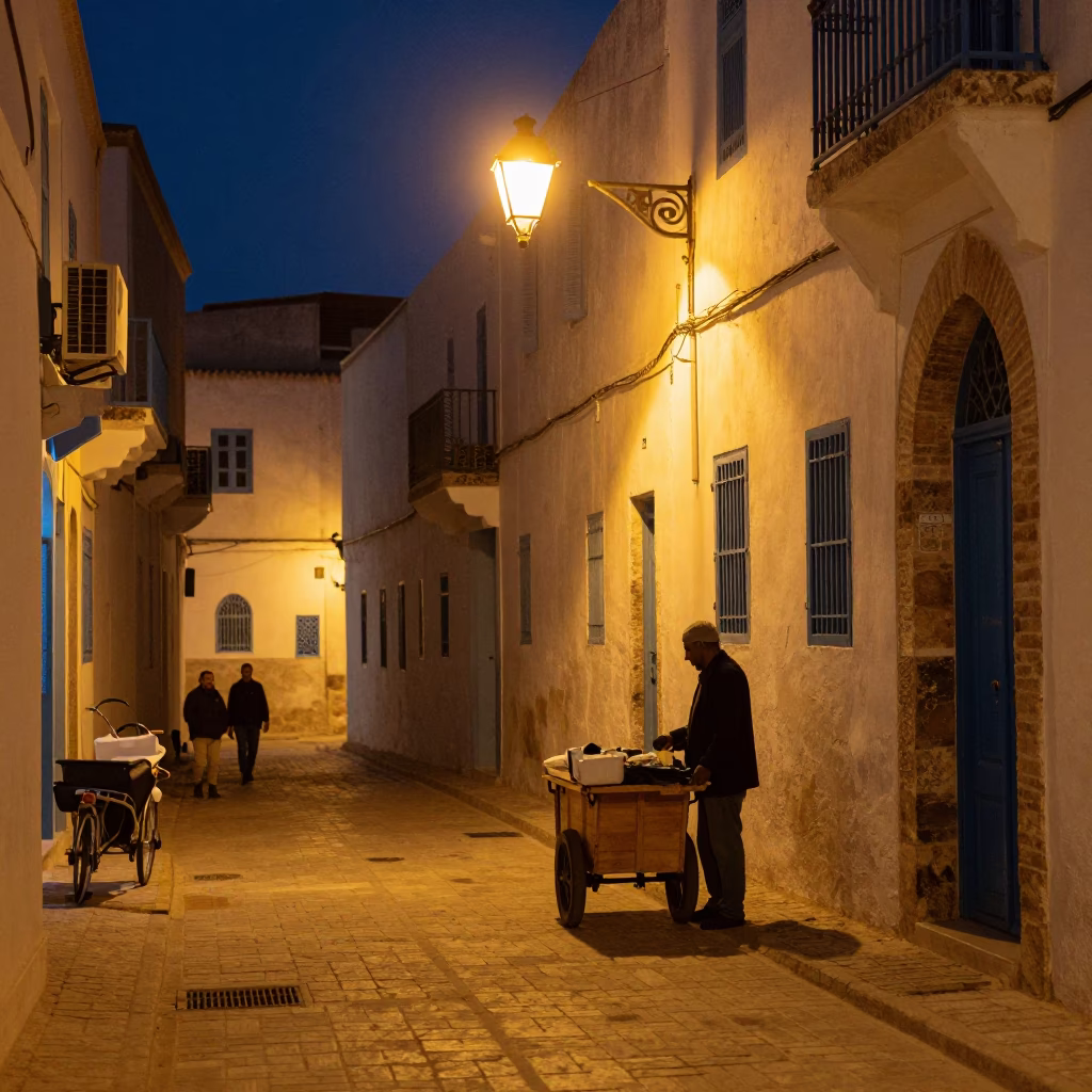 Old City at Late At Night Light in Tunis in in Tunis, Tunisia