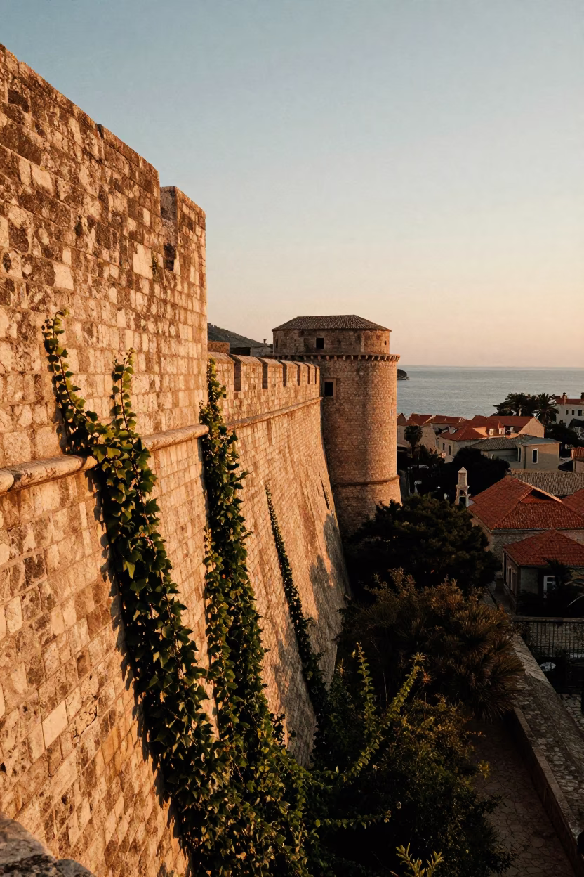 Old City Stone Walls And Adriatic Sea in Dubrovnik in in Dubrovnik, Croatia