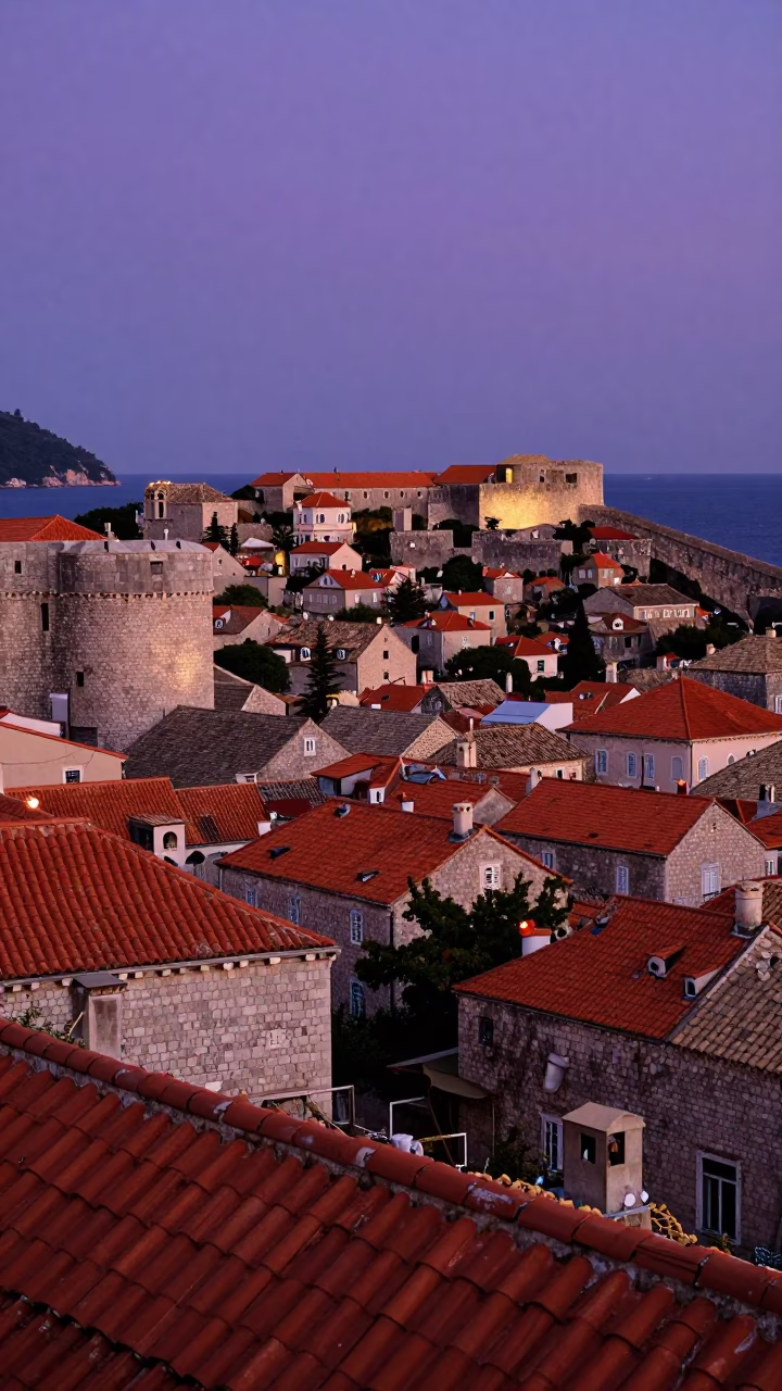 Old City Stone Walls And Red Tile Roofs in Dubrovnik in in Dubrovnik, Croatia