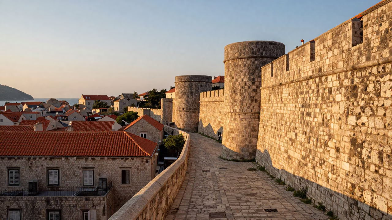 Old City Stone Walls And Sea in Dubrovnik in in Dubrovnik, Croatia