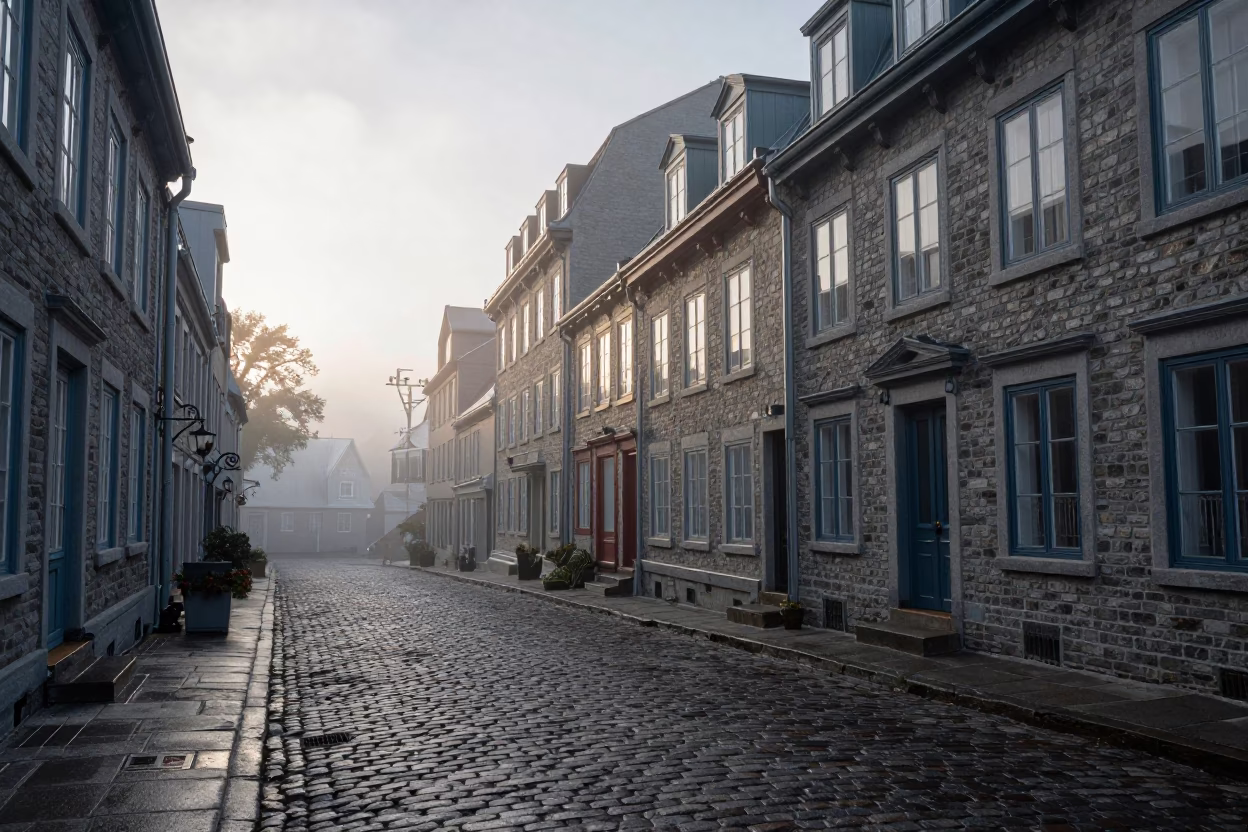 Old in Quebec City at Sunrise Light in in Quebec City, Quebec, Canada