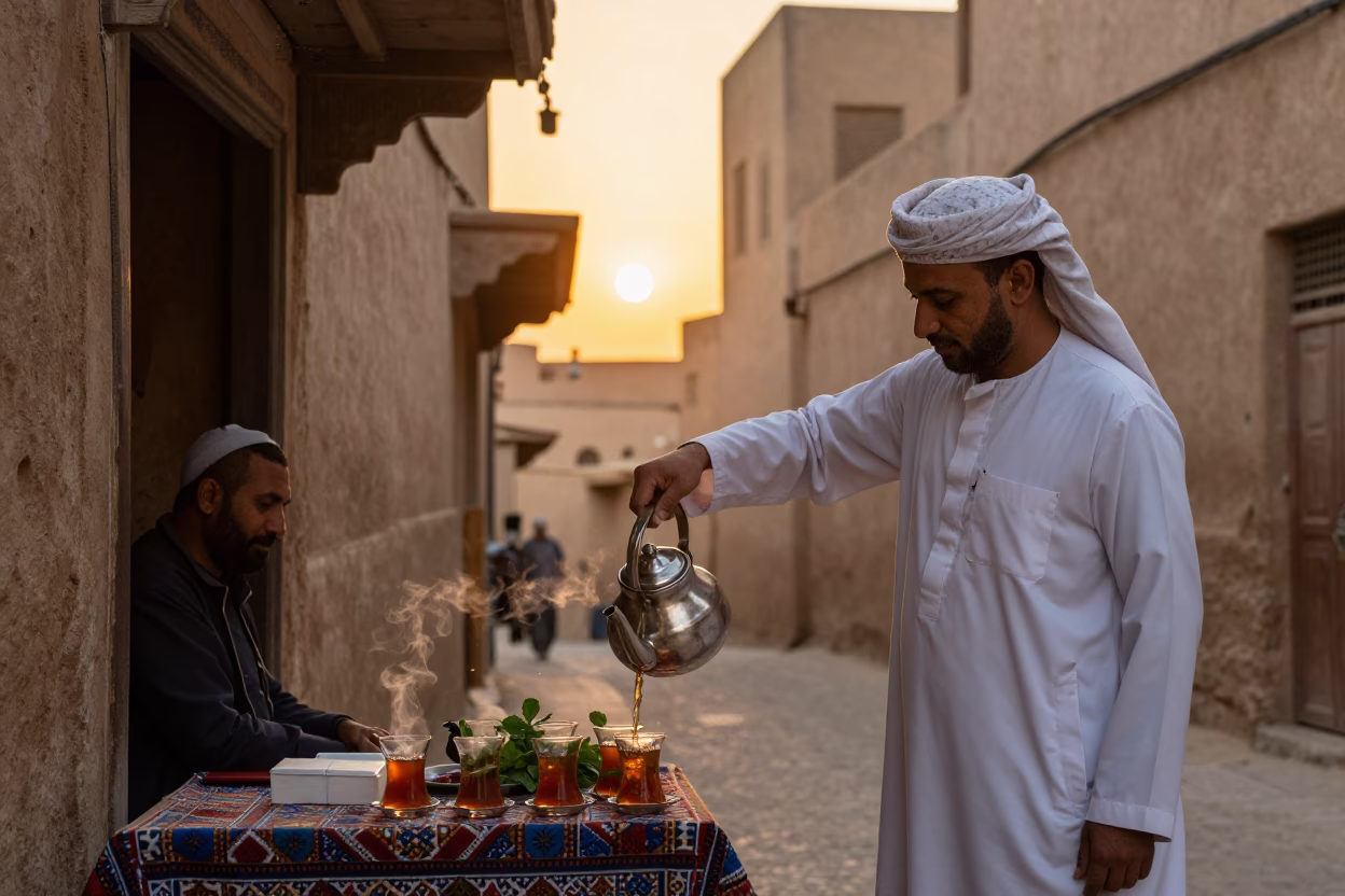 Old Medina in Fez at As The Sun Drops Toward The Horizon in in Fez, Morocco
