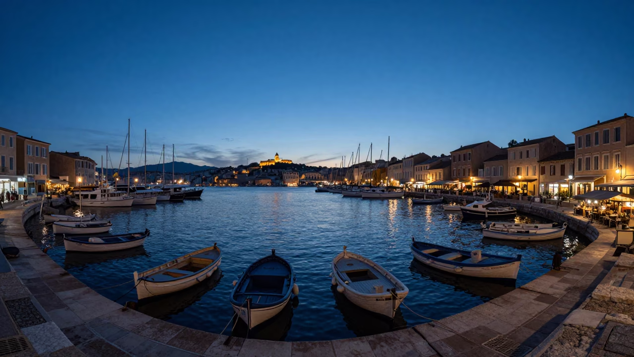 Old Port at Twilight in Marseille in in Marseille, France