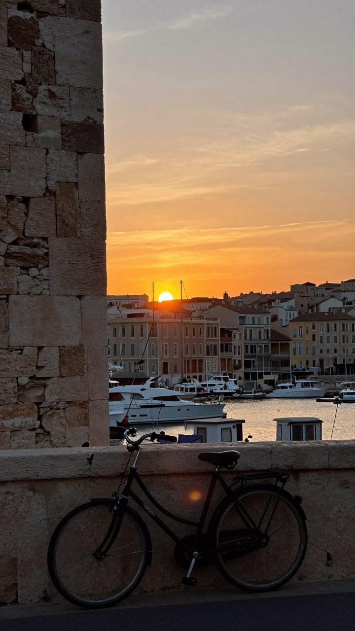 Old Port in Marseille at As The Sun Drops Toward The Horizon in in Marseille, France