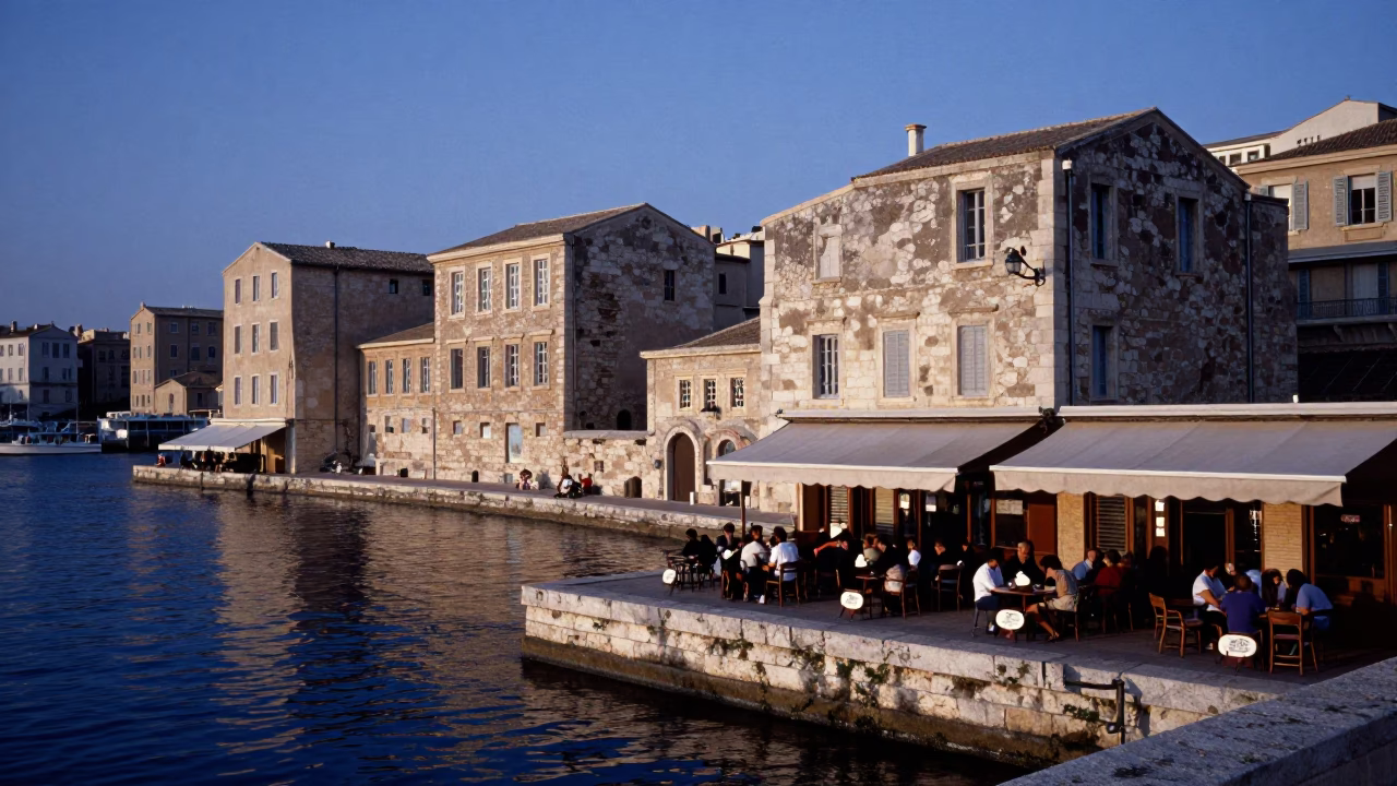 Old Port in Marseille at The Last Blue Light Of Evening in in Marseille, France