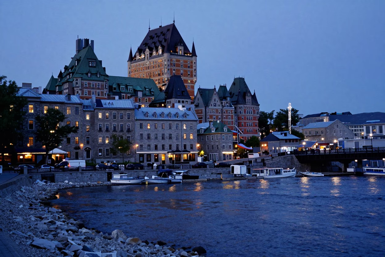 Old Port in Quebec City at Twilight in in Quebec City, Quebec, Canada