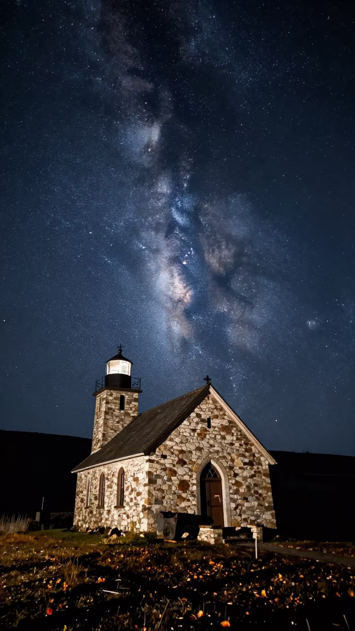 Old Stone Church Under Milky Way Georgia Night in under a band of cold starlight in Georgia