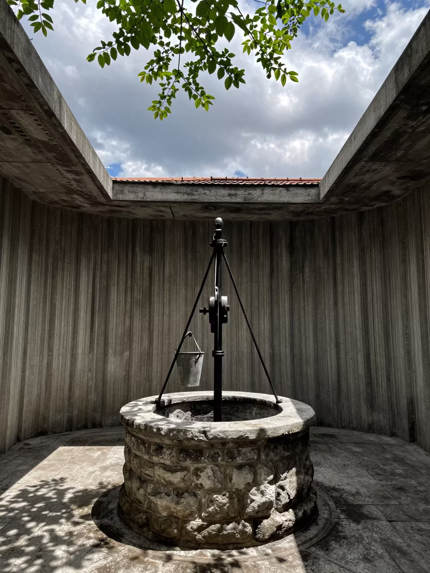 Old Stone Well in Ribbed Lobby Besiktas in inside a ribbed concrete lobby in Besiktas, Istanbul