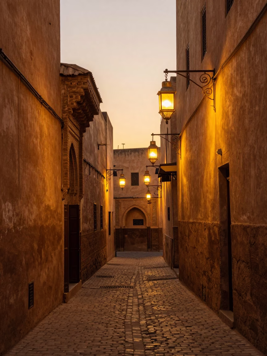 Old Town in Fez at Honeyed Evening Light in in Fez, Morocco