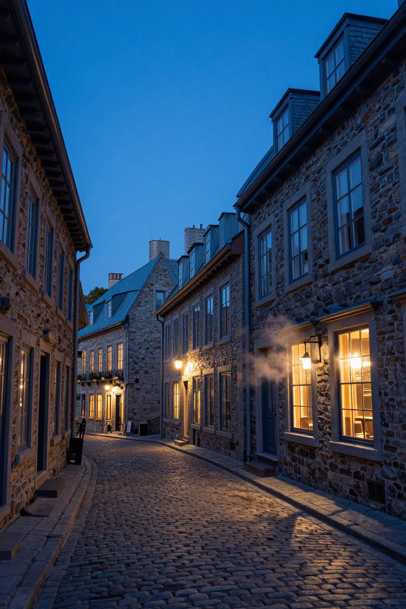 Old Town in Quebec City at Blue Hour in in Quebec City, Quebec, Canada