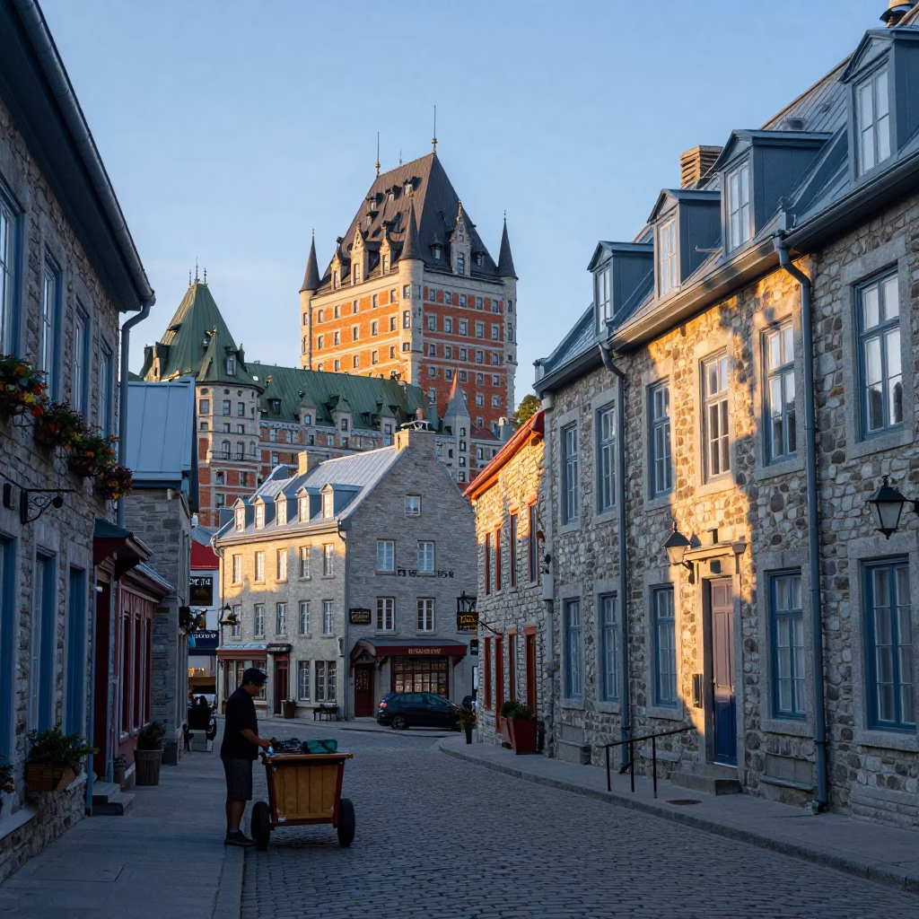 Old Town in Quebec City at First Light Of Dawn in in Quebec City, Quebec, Canada