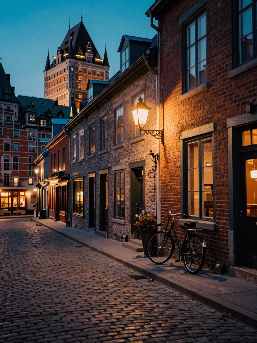 Old Town in Quebec City at Twilight in in Quebec City, Quebec, Canada