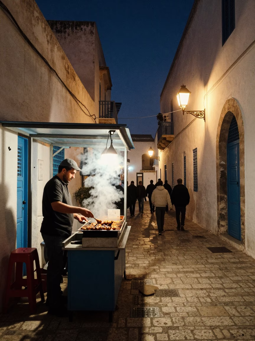 Old Town in Tunis at Midnight Light in in Tunis, Tunisia