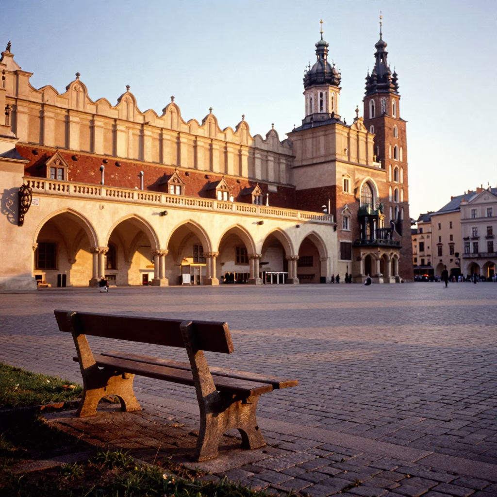 Old Town Square in Krakow at Golden Hour in in Krakow, Poland